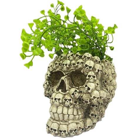 Pot de fleurs en forme de crâne (blanc), décoration d'Halloween, ornement, statue, artisanat (1/2)
