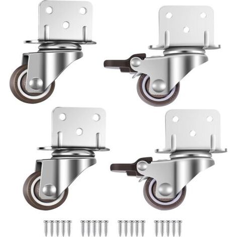 Lot de 4 petites roulettes pivotantes pour meubles, 25 mm avec frein, plaque en L (25 mm) (1/5)