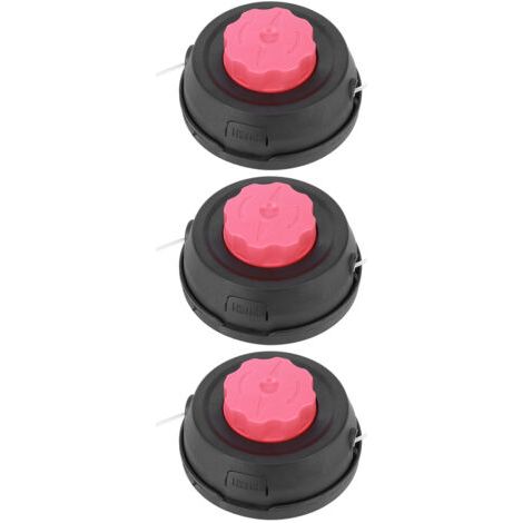 Set of 3 universal trimmer heads including cutting line – Ideal replacement accessory for lawnmowers – Model H-16 Black and Red –
