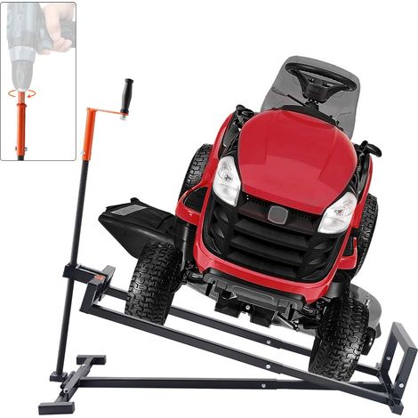 Lève Tondeuse Autoportée Capacité de Charge 399,1 kg, Cric à Vis pour Tracteur-Tondeuse Télescopique, Élévateur pour Tondeuse à Gazon avec Manivelle et Poignée d'Outil Électrique, Jardin, Noir (1/5)