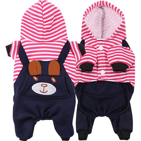 Vêtements chauds pour chiens, mode automne hiver, mignon ours brodé à rayures, 4 pattes, manteau coupe-vent pour animaux de compagnie, pour l'extérieur quotidien (1/5)