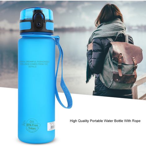 Bouteille d'eau portable 500 ml de haute qualité avec cordon, étanche, durable, pour sport en plein air (Bleu) (1/5)