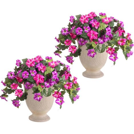 Fleurs artificielles suspendues avec panier – Résistantes aux UV – pour porche ou terrasse – Lot de 2 (1/5)