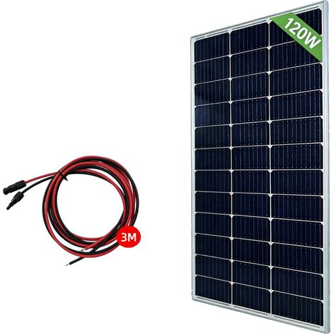 Panneau Solaire, Haute Efficacité, Construction Durable, 120w avec câble de 3M (1/2)