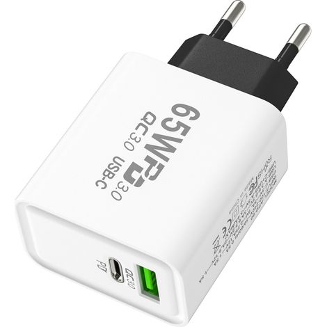 Chargeur 65 W Adaptateur de téléphone portable multiport A+C Adaptateur secteur 3 A Chargeur européen Type-Cnoir (1/5)