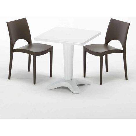 Weiß Quadratisch Tisch und 2 Stühle Farbiges Polypropylen-Innenmastenset Grand Soleil Paris Patio - Braun