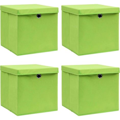 Cajas de almacenaje con tapas 4 uds tela verde 32x32x32 cm vidaXL