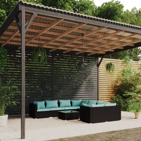 9-tlg. Garten-Lounge-Set mit Kissen Poly Rattan Schwarz (1/5)