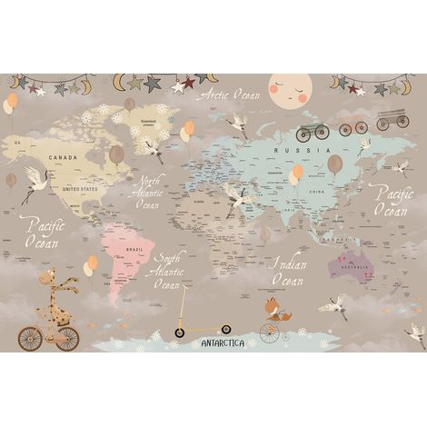 Papier peint panoramique Enfants - Carte du Monde - 195 cm x 127 cm (1/2)