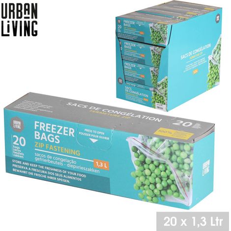 Sac congelation avec fermeture facile "Les indispensables" - Transparent - 20 sacs de 1,3 L - Livraison gratuite