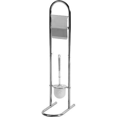 Portarotolo Con Scopino e Portascopino Accessori Bagno In Metallo Silver 79cm