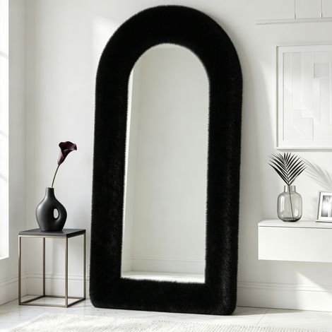 GBLY Schwarzer Ganzkörperspiegel mit Plüschrahmen Hochauflösender Bodenspiegel für Schlafzimmer & Ankleidezimmer Elegante Raumdekoration für mehr Ambiente – Ovaler Standspiegel (1/5)
