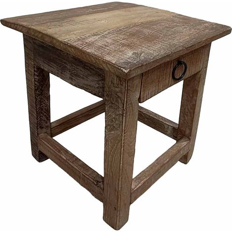 Taburete con cajón de madera acabado artesanal 25x25x29 h cm