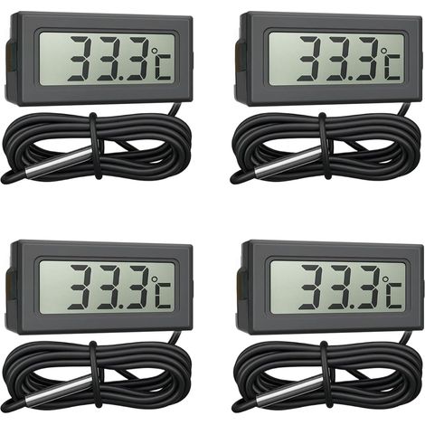 4 Mini Thermomètre Numérique, Thermomètre Digital LCD Moniteur de Température avec 1m Sonde Externe pour Reptiles Réfrigérateur Congélateur Aquarium Incubateur Volaille (1/5)