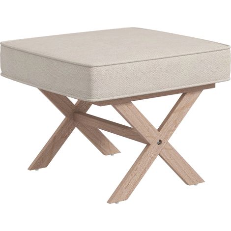 Pouf repose-pieds moderne, assise douce rembourrée, pieds bois caoutchouc, salon/chambre, beige (1/5)