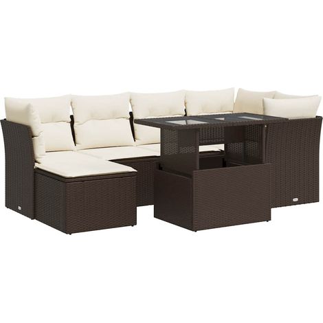 vidaXL Set Divani da Giardino 7 pz con Cuscini Marrone in Polyrattan (1/5)