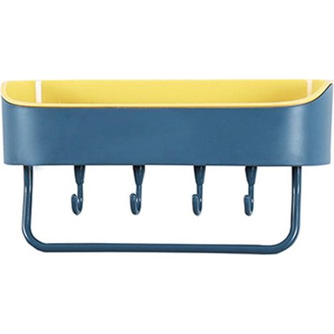 Étagère murale de douche autocollante - verte et jaune pour gel douche, shampoing, savon et accessoires, avec 4 crochets et 1 porte-serviette, sans perçage nécessaire (1/5)