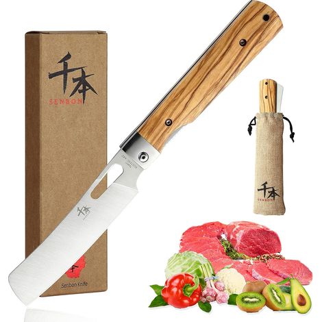 440A Acier Inoxydable Ultra Pointu Poche Style Japonais Couteau De Chef Pliant Couteau À Éplucher Poignée En Olive Naturelle Camping Voyage En Plein Air Portable Couteau De Cuisine (1/5)