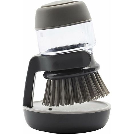 Brosse à Vaisselle avec Distributeur de Savon, Brosse de Cuisine avec Support, Brosse avec Réservoir Liquide Vaisselle, Brosse de Nettoyage pour Nettoyage de Poêles, Evier de Cuisine, Gris (1/5)