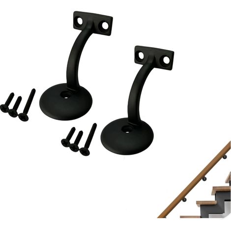 2 Pièces Noir Support de Main Courante, Support de Rampe Escalier en Alliage d'aluminium, Supports de Fixation Mural pour Rampe d'escalier en Bois et Métallique, Intérieure Et ExtéRieure