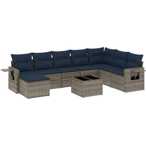 Maison Exclusive - 9-teiliges Gartensofa-Set mit Kissen, grau, Po (1/5)