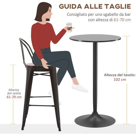 Table ronde de bar en noir, Ø60 x 102 cm, design contemporain pour cuisine et petit espace, assise haute.