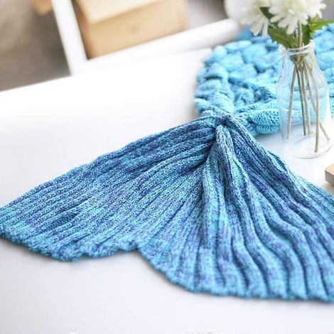 Couverture sirène, sac de couchage sirène queue de poisson, couverture de canapé à motif écailles de poisson, cadeaux pour filles, toutes saisons, 190 x 90 cm (bleu lac)