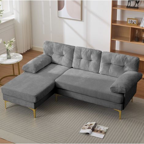 Canapé d'angle 187.5x130x79 cm gris en bois et chenille avec méridienne réversible (1/5)