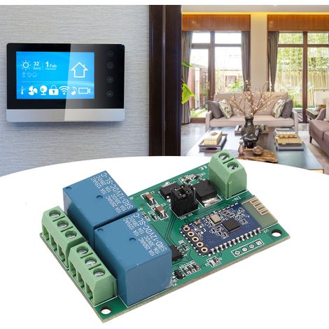 Module relais Bluetooth double canal, interrupteur de commande à distance via application mobile pour maison connectée, 12 V CC (1/5)