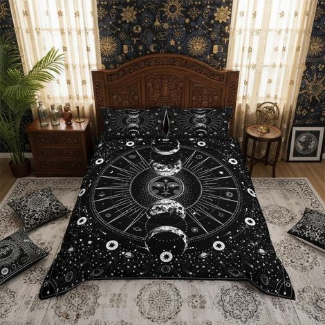 Bettwäsche-Set 2-teilig Boho Ethno Sonne Mond 155x220cm Mikrofaser