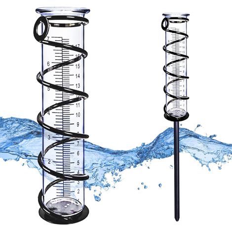 BEBUSINGOTO Regenmesser, Glas-Regenmesser für den Außenbereich, Hof-Regenmesser mit Pfahl, Regenwassermessung mit Metallrahmen, dekorativ für Garten, Terrasse, Rasen, Landschaft (1/5)