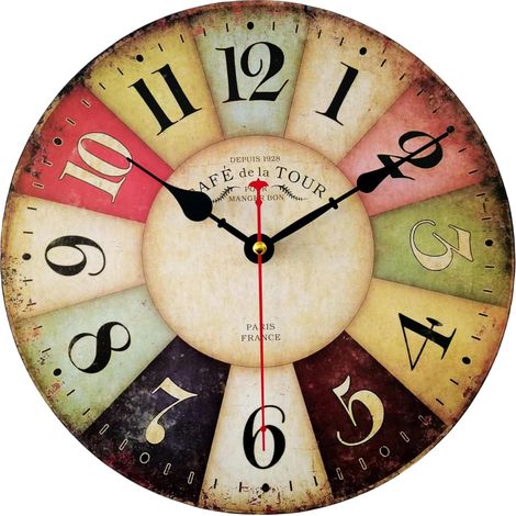 Horloge murale en bois rétro 30 cm, grands chiffres, mécanisme silencieux sans tic-tac, décoration cuisine et salon (1/5)