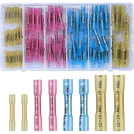 100 Stück10-26 AWG Schrumpfverbinder, Wasserdichte Kabelverbinder Quetschverbinder Set, Stoßverbinder Kabelschuhe, Lötverbinder Sortiment Set - Gelb, Rosa, Blau (1/5)