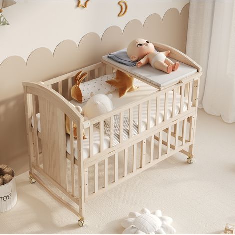 Culla evolutiva 120x60 cm con fasciatoio e funzione co-sleeping, in legno, naturale, senza materasso (1/5)