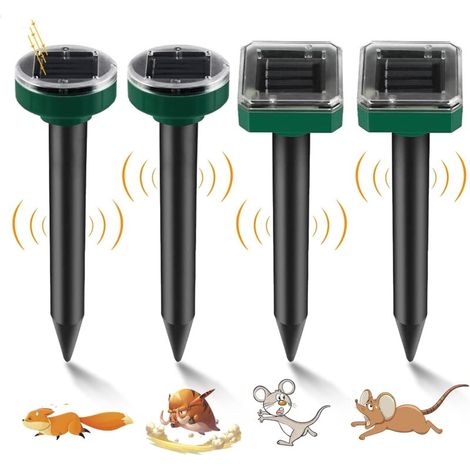 4 Pieces Mole Repellents: Solar Ultrasonic Mole Repellent with IP65 Waterproof, Mole Trap, Ultrasonic Mouse Repellent, Solar Ultrasonic Mole Repellent for Snakes Voles Gophers (1/4)