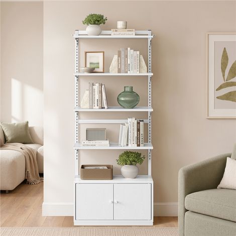 Homevive Librería de 4 Niveles con Estantes Ajustables y Armario, Blanco (1/5)