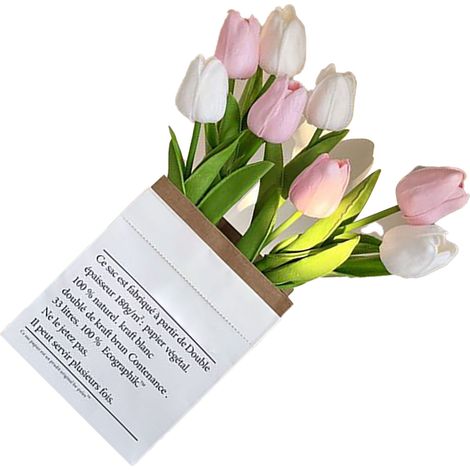 Fleurs artificielles style tulipe, détails soignés, couleurs vives et fidèles. Fleurs en plastique pour bureau, salon, photographie, rose et blanc. (1/5)