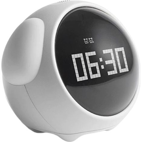 Réveil pour Enfant Numérique Rechargeable - Design Mignon Emoji - Veilleuse à Commande Vocale - 2 Alarms, 5 Voix, Snooze, Date, Température