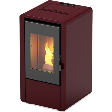 Poêle à granulés ventilé 7 kW – Couleur bordoux – Autonomie 14h – Rendement 89,8% – Sortie fumées Ø 80mm – AMG (1/2)