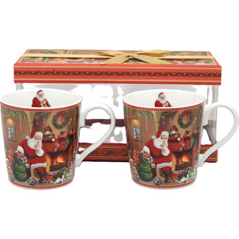 Porzellantassen-Set, 2er-Pack, Weihnachtsmann-Motiv, 350 ml, in dekorativer Schachtel (1/5)