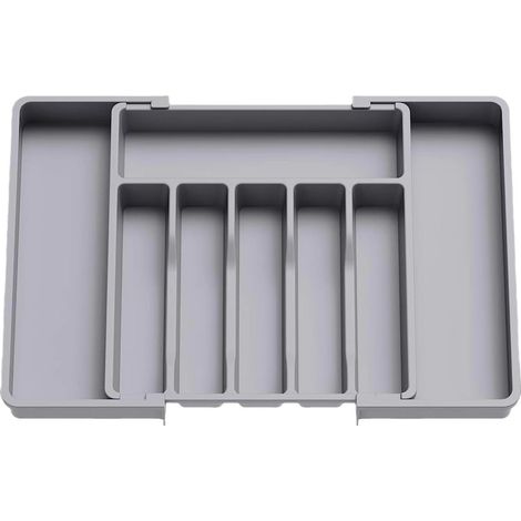Tiroir à couverts extensible, organiseur de cuisine à tiroir réglable, plastique compact, gris (1/5)