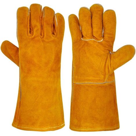 Gants de Cheminée et Barbecue Ignifuges Pour Homme - Protection Contre la Chaleur, Soudeur, Four - Marron, Robustes et Sûrs (1/4)