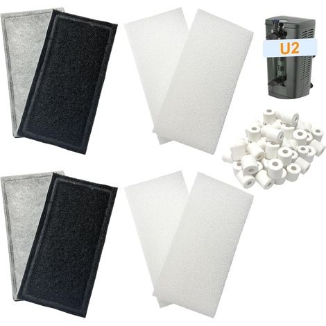 Lot de 9 filtres d'aquarium compatibles avec les filtres à eau sous-marine U2, les filtres à eau douce et l'eau salée, comprend 4 tampons en mousse, 4 cartouches en polycarbonate et 1 (1/5)