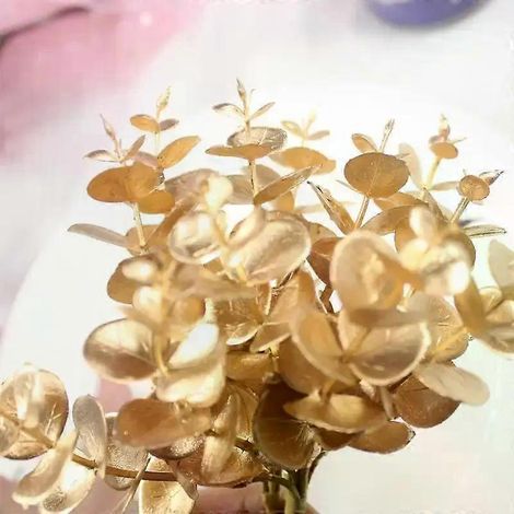 Plante dorée artificielle, feuilles d'eucalyptus en plastique, décoration intérieure DIY, fausses fleurs, guirlande de table pour mariage et fête, artisanat floral (1/4)