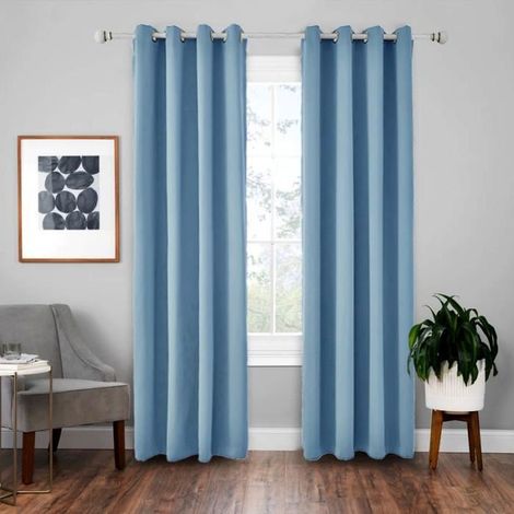 Cortinas térmicas opacas de 2 piezas para sala de estar - 140 x 240 cm (azul claro) azul cielo claro (1/4)