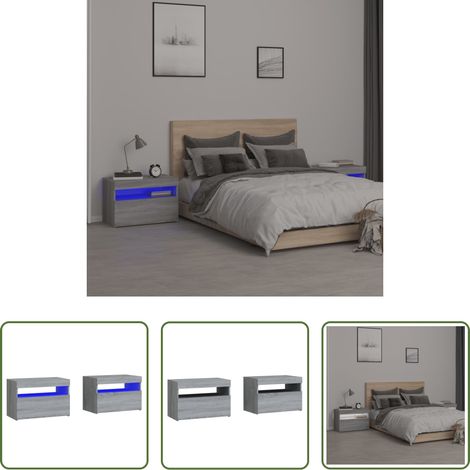 LED-Leuchten - Nachttische 2 Stk. mit LED-Leuchten Grau Sonoma 60x35x40 cm (1/5)