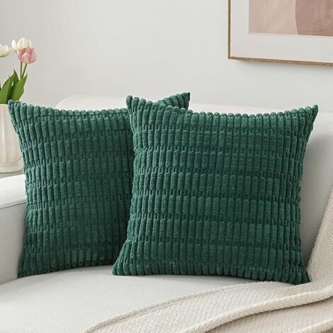 Taie d'oreiller en peluche, vert foncé, 4545cm (hors garniture), lot de 2, décoration intérieure, canapé, canapé de salon. (1/5)