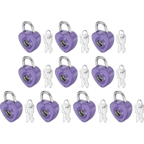 10x Mini cadenas forme cœur violet foncé avec clé