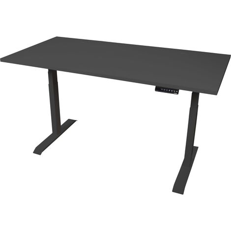 STIER Elektrisch höhenverstellbarer Schreibtisch TSR, 140x80cm, schwarz/schwarz, mit Doppelmotor, Höhe 595-1245mm, 100kg Tragkraft (1/5)