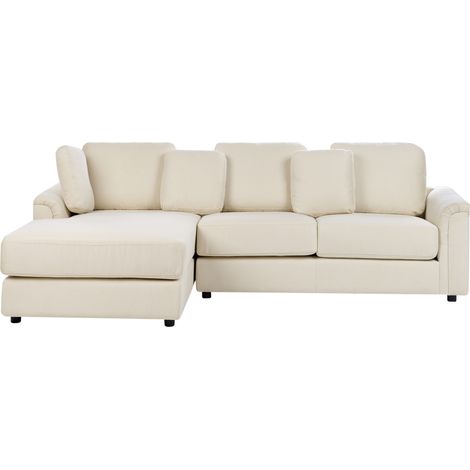 Sofá esquinero moderno con patas de plástico tela beige claro derecho Kohlo